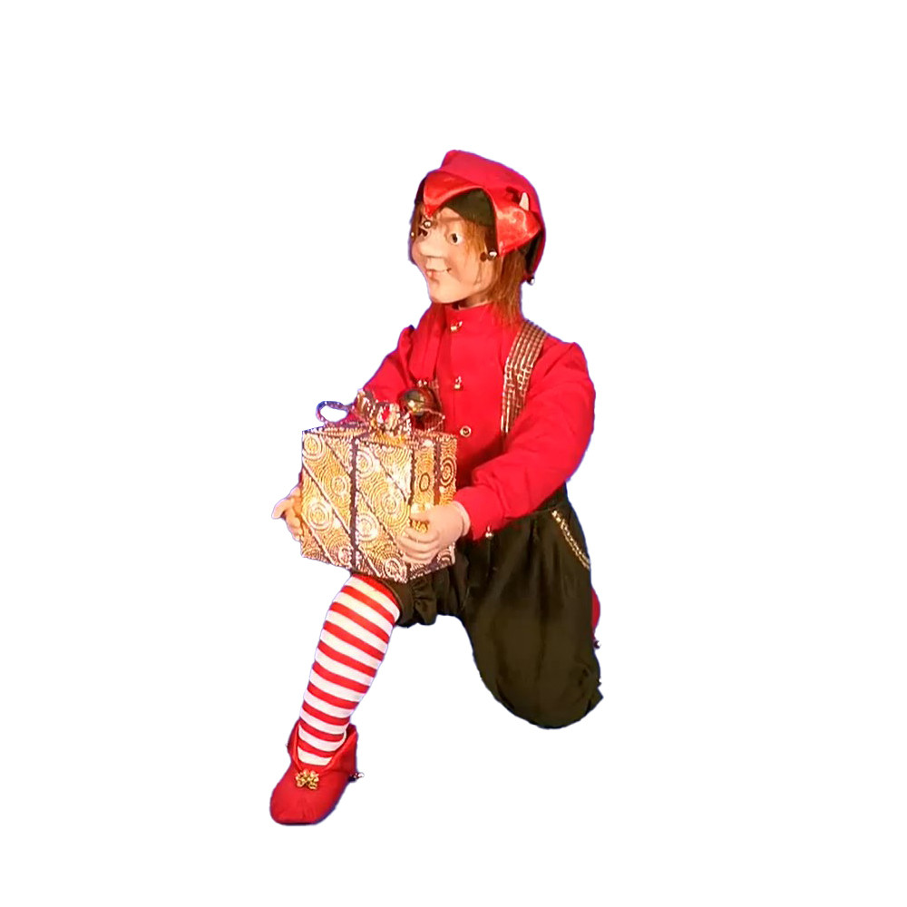 LUTIN DU PERE NOËL À GENOUX CADEAU ILLUMINÉ