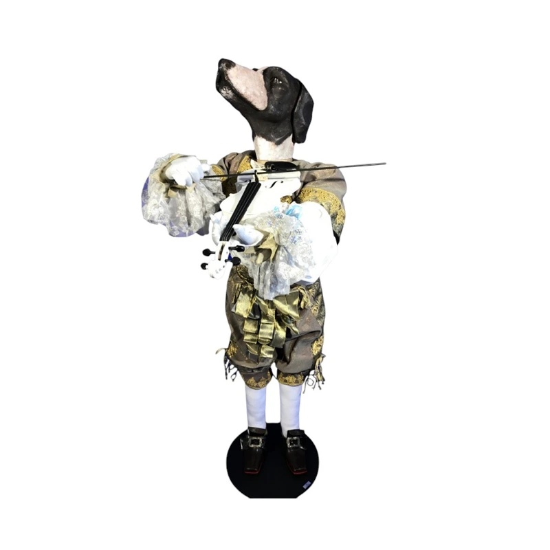 [20692] MUSICIEN -  TETE DE CHIEN EN PAPIER MACHE JOUANT DU VIOLON