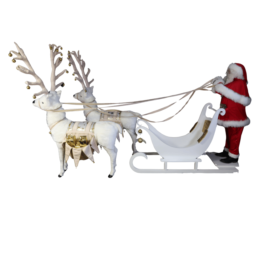[50055L] PERE NOEL ET DEUX RENNES BLANCS