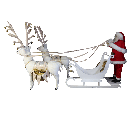 PÈRE NOËL ET DEUX RENNES BLANCS + TRAINEAU BLANCS