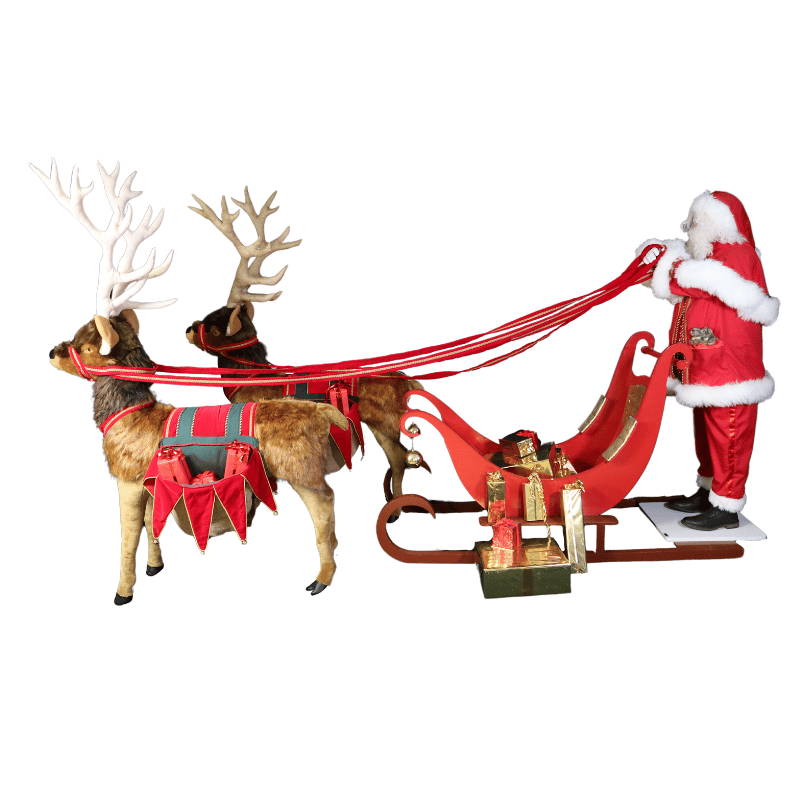 [50005L] SANTA CLAUS RED SLEIGH AND TWO REINDEER
