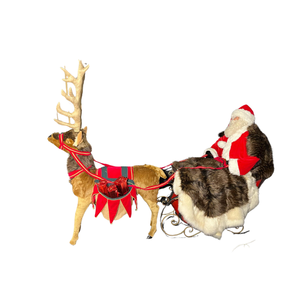 [26853L] TEAM - NATURAL REINDEER + SLEIGH + SITTING SANTA CLAUS